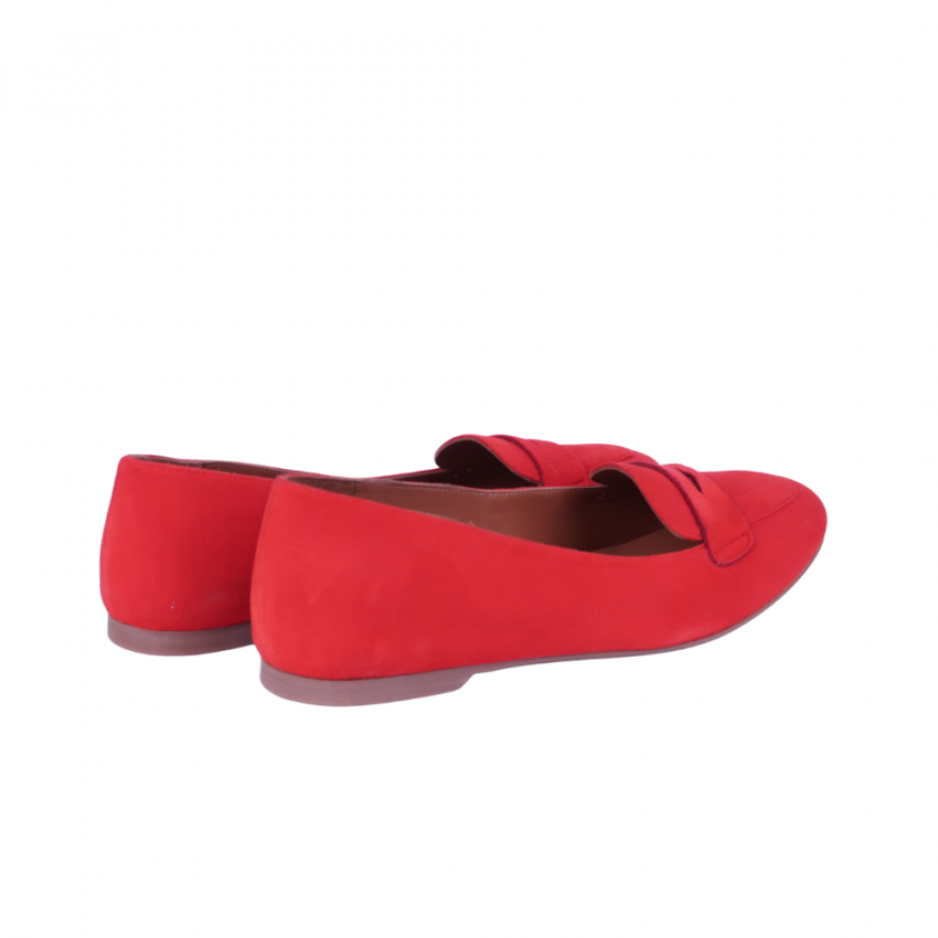 Bailarina Mocasín Plano de Mujer Ante Rojo